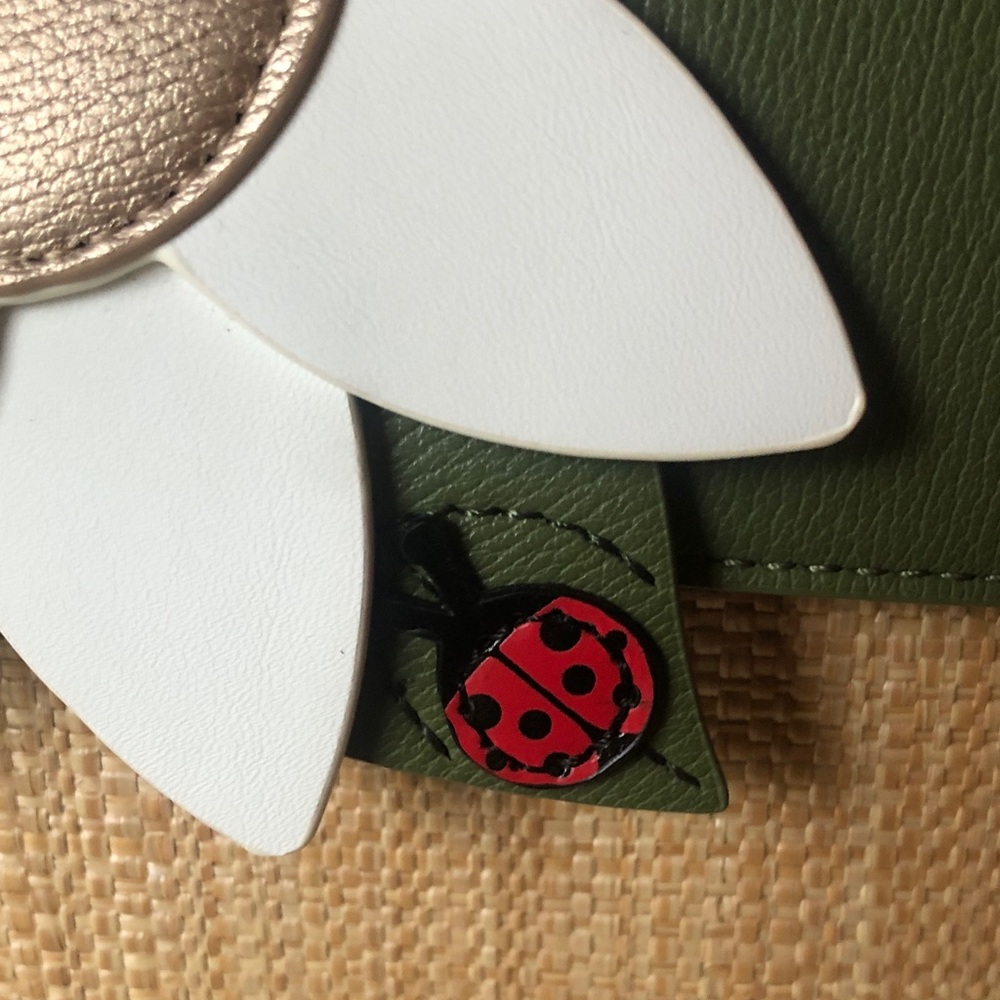 Vendula London RARE Olive Green Floral Applique Straw Top-Handle Bag NWT - Picture 3 of 11
